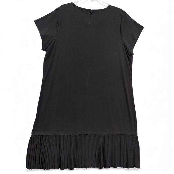 Michael Kors Women’s 2X Black Pleated Hem Shift Dress Short Sleeve Stretch Knit - Picture 2 of 9
